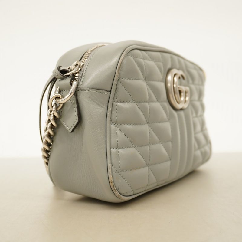 Gucci Shoulder Bag GG Marmont 447632 Leather Gray Silver Hardware Women