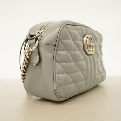 Gucci Shoulder Bag GG Marmont 447632 Leather Gray Silver Hardware Women