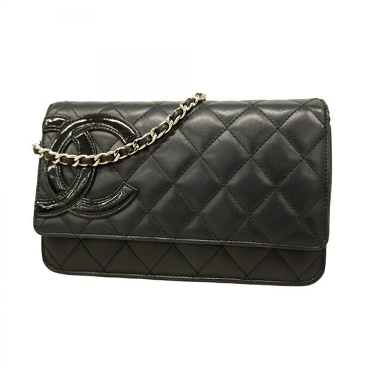 Chanel Shoulder Wallet Cambon Lambskin Black Silver Hardware Women
