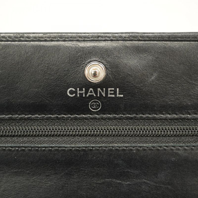 Chanel Shoulder Wallet Cambon Lambskin Black Silver Hardware Women