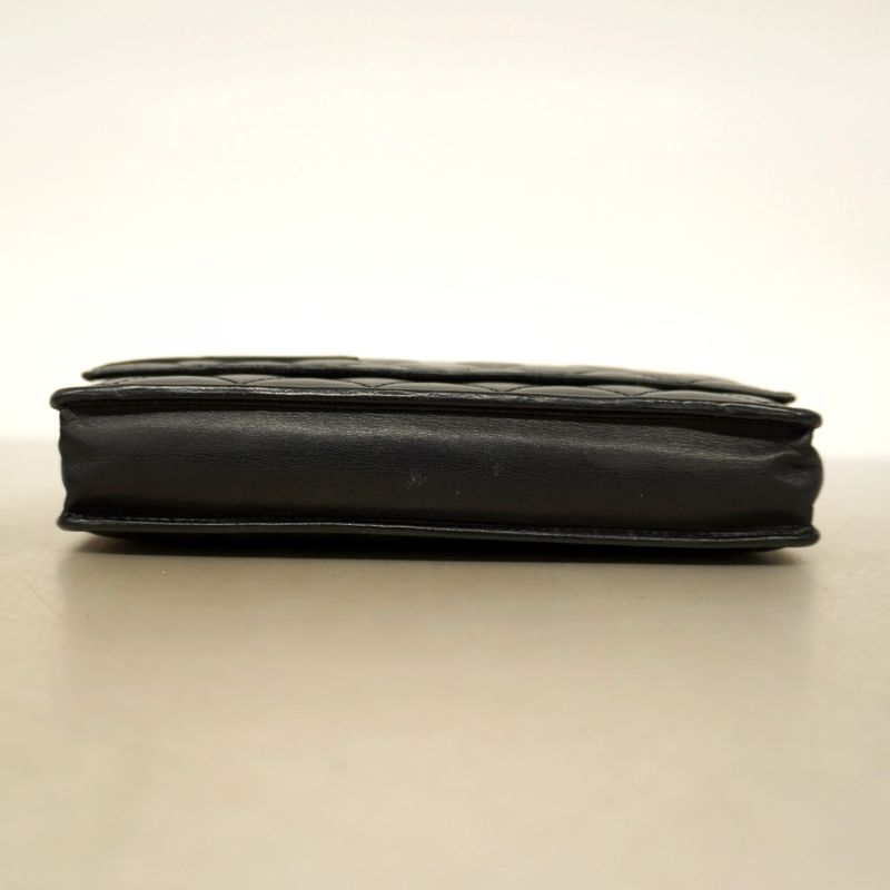 Chanel Shoulder Wallet Cambon Lambskin Black Silver Hardware Women
