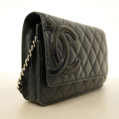 Chanel Shoulder Wallet Cambon Lambskin Black Silver Hardware Women