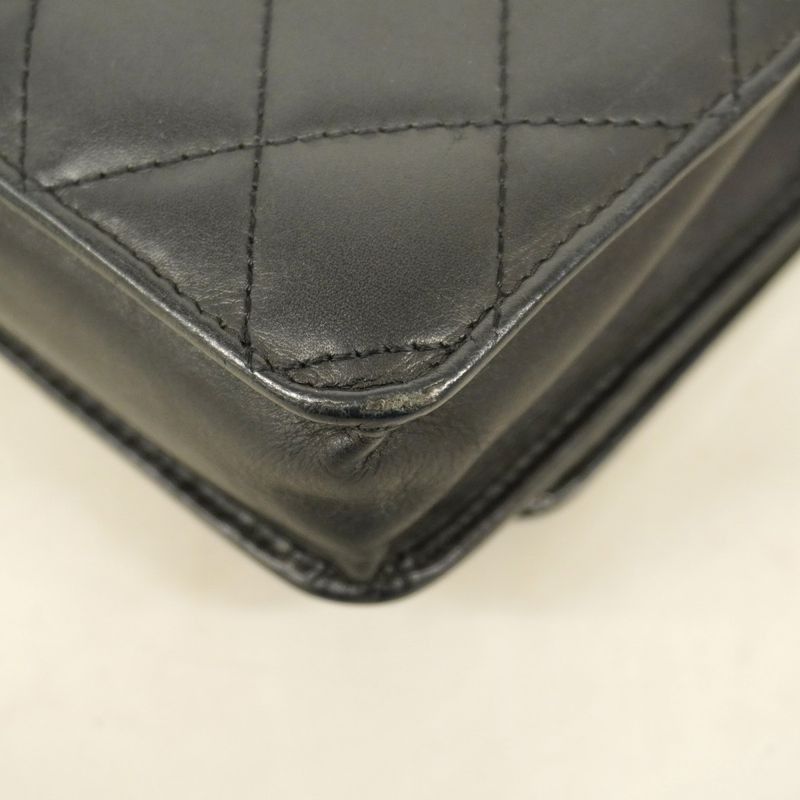 Chanel Shoulder Wallet Cambon Lambskin Black Silver Hardware Women