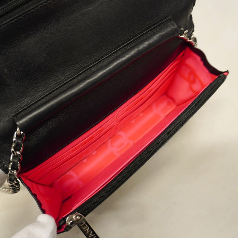 Chanel Shoulder Wallet Cambon Lambskin Black Silver Hardware Women