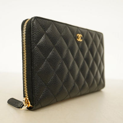 Chanel Long Wallet Matelasse Caviar Skin Black Gold Hardware Women