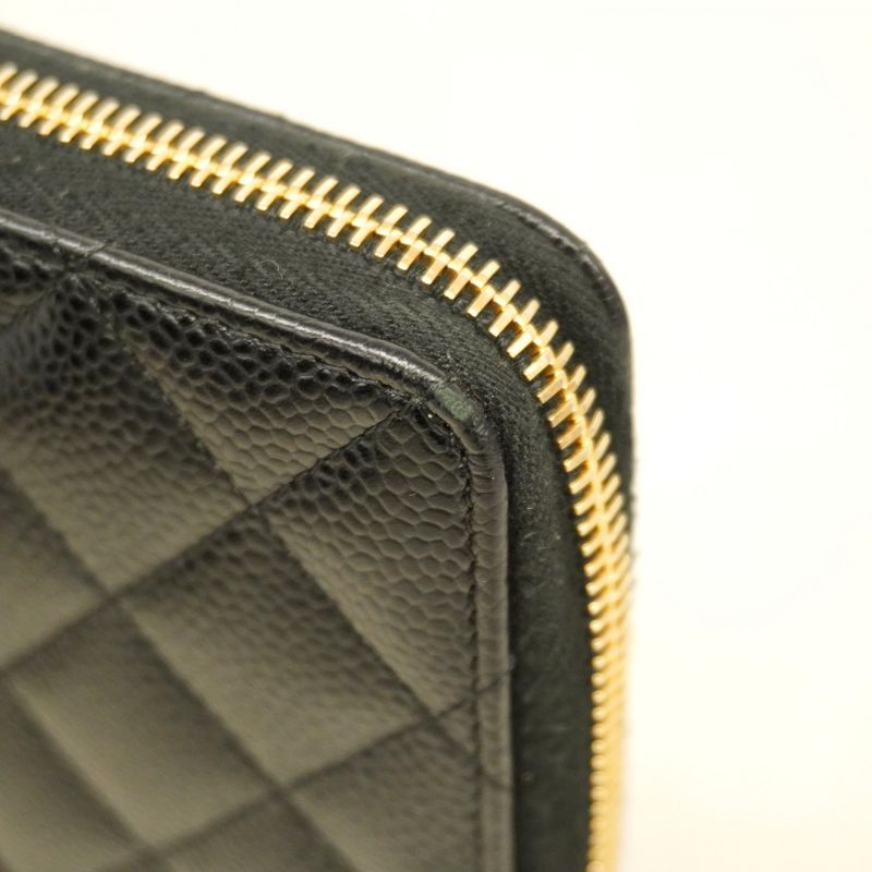 Chanel Long Wallet Matelasse Caviar Skin Black Gold Hardware Women