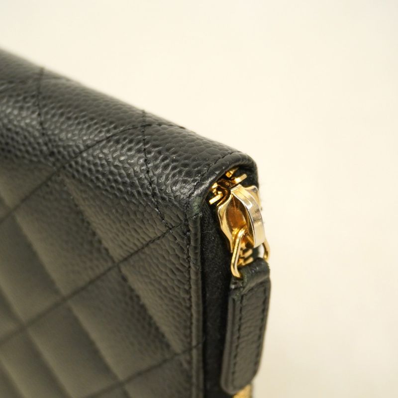 Chanel Long Wallet Matelasse Caviar Skin Black Gold Hardware Women