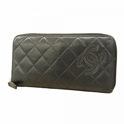 Chanel Long Wallet Matelasse Caviar Skin Black Silver Hardware Women
