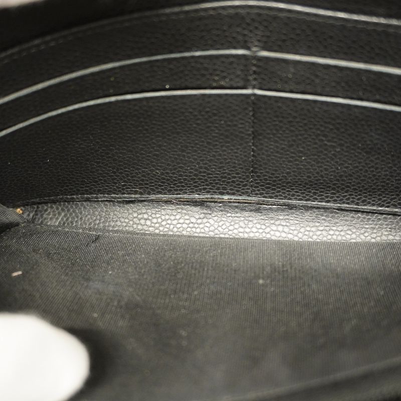 Chanel Long Wallet Matelasse Caviar Skin Black Silver Hardware Women