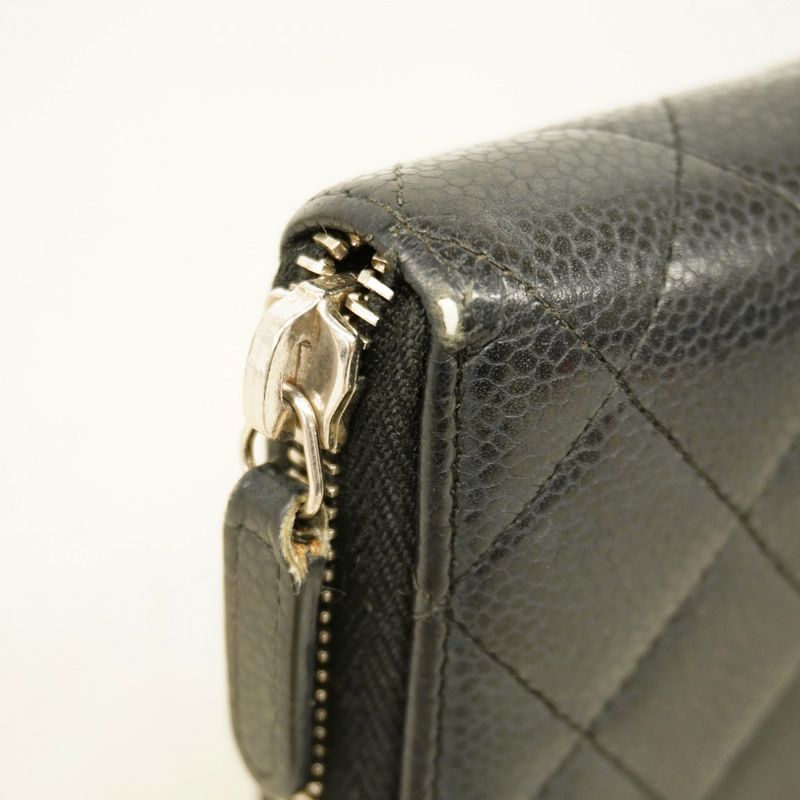 Chanel Long Wallet Matelasse Caviar Skin Black Silver Hardware Women