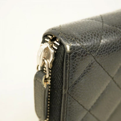 Chanel Long Wallet Matelasse Caviar Skin Black Silver Hardware Women