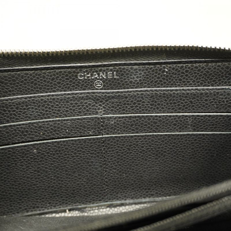 Chanel Long Wallet Matelasse Caviar Skin Black Silver Hardware Women