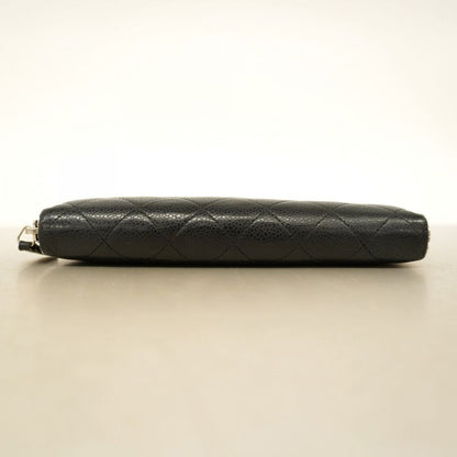 Chanel Long Wallet Matelasse Caviar Skin Black Silver Hardware Women