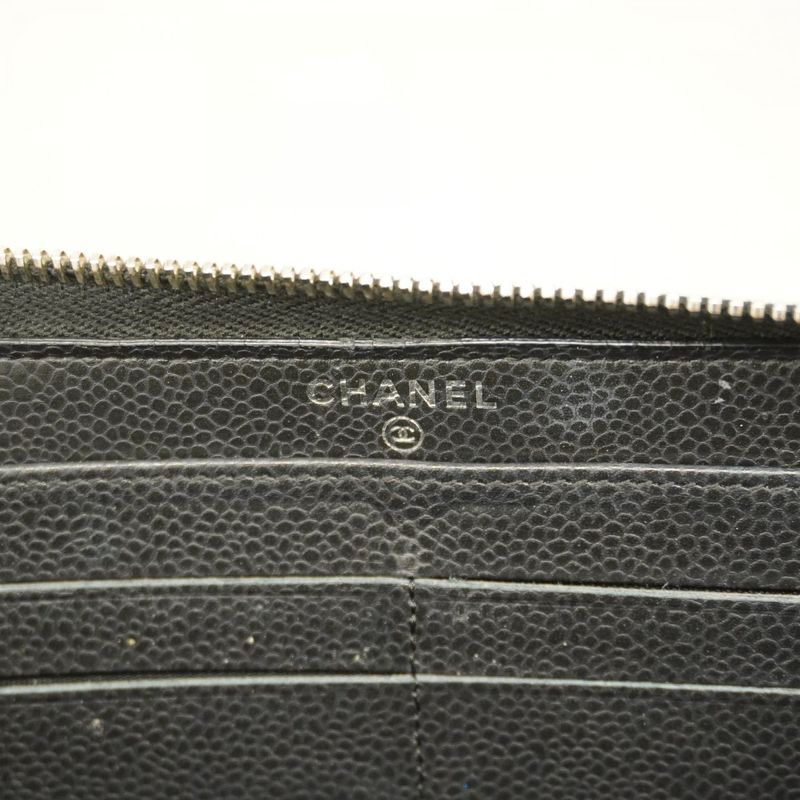 Chanel Long Wallet Matelasse Caviar Skin Black Silver Hardware Women