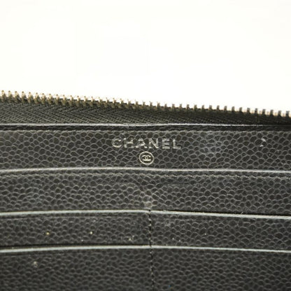 Chanel Long Wallet Matelasse Caviar Skin Black Silver Hardware Women