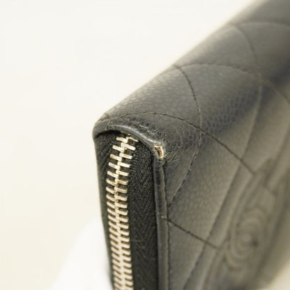 Chanel Long Wallet Matelasse Caviar Skin Black Silver Hardware Women