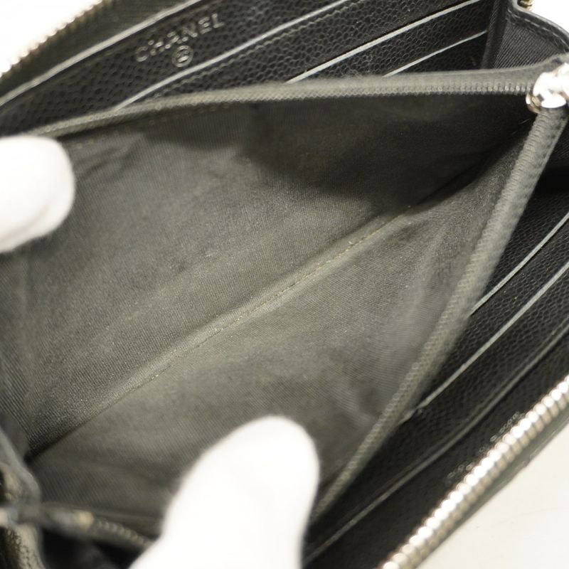 Chanel Long Wallet Matelasse Caviar Skin Black Silver Hardware Women