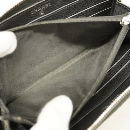 Chanel Long Wallet Matelasse Caviar Skin Black Silver Hardware Women