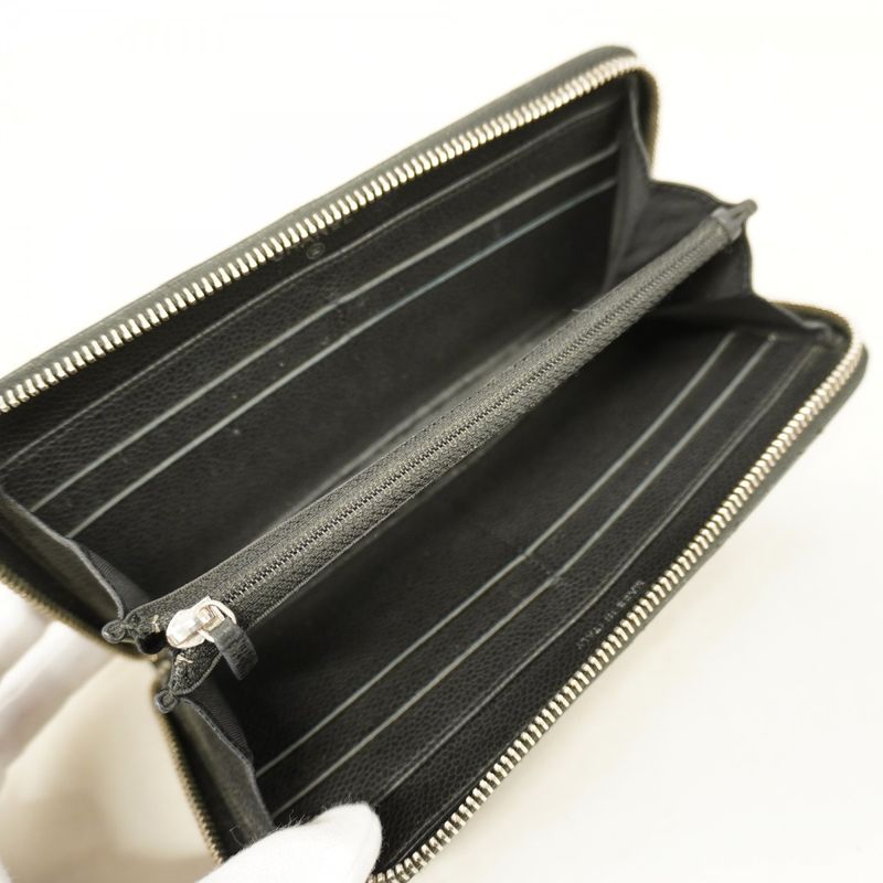 Chanel Long Wallet Matelasse Caviar Skin Black Silver Hardware Women