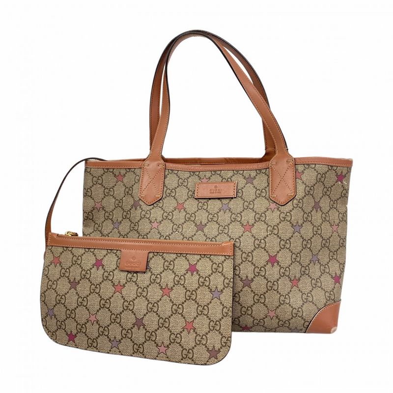 Gucci Tote Bag GG Supreme 309499 PVC Brown Chien Pan Gold Hardware Women's