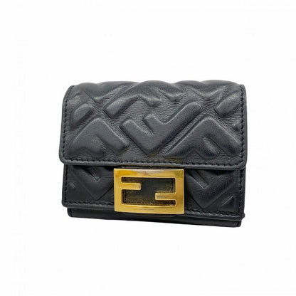 Fendi Trifold Wallet Leather Black Gold Hardware Women
