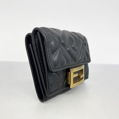 Fendi Trifold Wallet Leather Black Gold Hardware Women