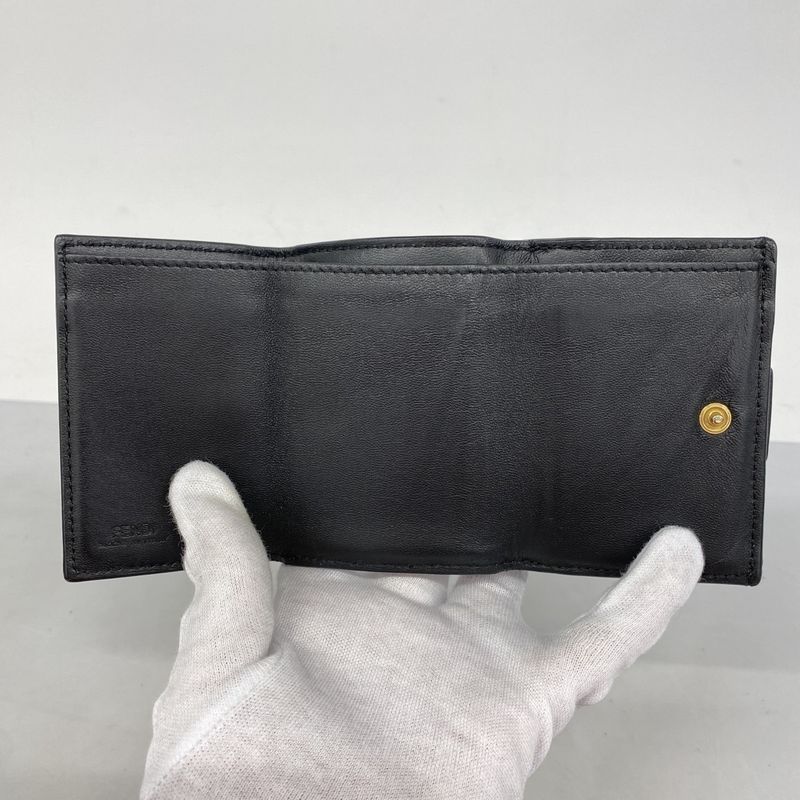 Fendi Trifold Wallet Leather Black Gold Hardware Women