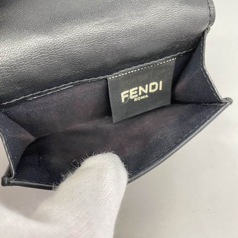 Fendi Trifold Wallet Leather Black Gold Hardware Women