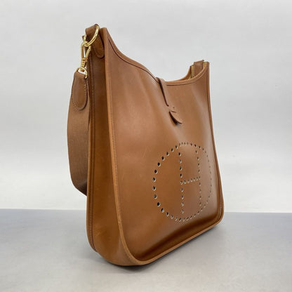 Hermes Shoulder Bag Evelyn 1 Box Calf Noisette Gold Hardware □F Engraved Ladies