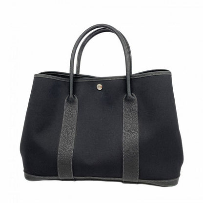 Hermes Tote Bag Garden Party PM Toile Ash Black Silver Hardware □I Engraved