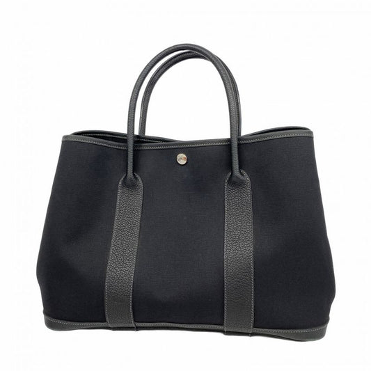 Hermes Tote Bag Garden Party PM Toile Ash Black Silver Hardware □I Engraved