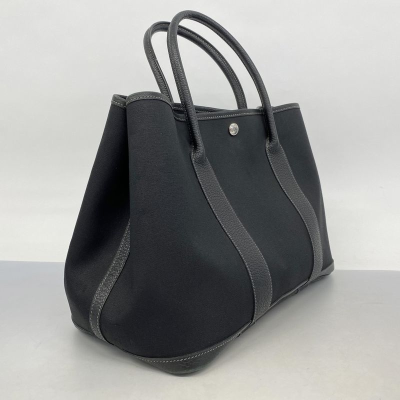 Hermes Tote Bag Garden Party PM Toile Ash Black Silver Hardware □I Engraved