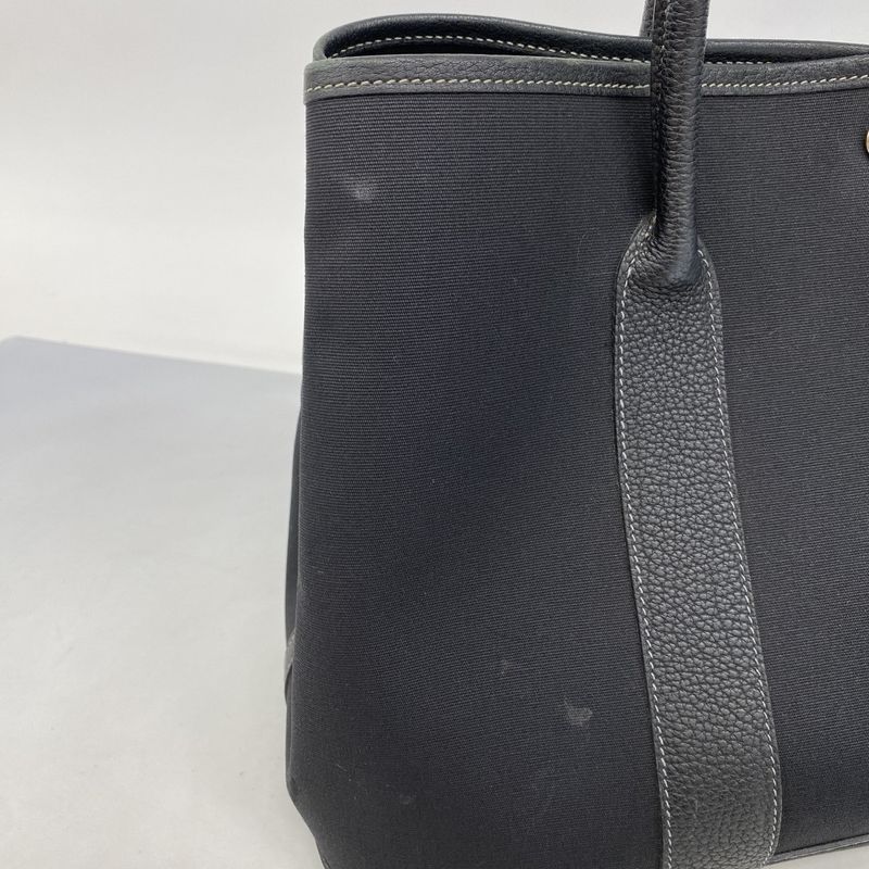 Hermes Tote Bag Garden Party PM Toile Ash Black Silver Hardware □I Engraved