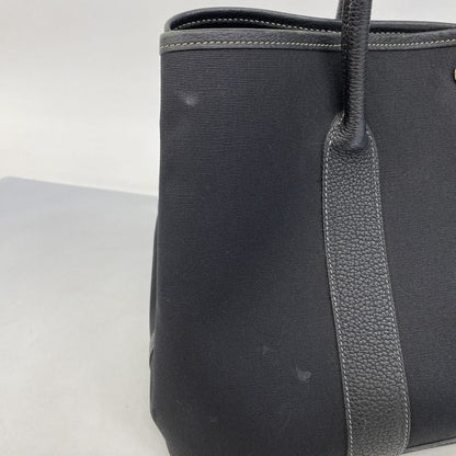 Hermes Tote Bag Garden Party PM Toile Ash Black Silver Hardware □I Engraved