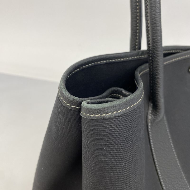 Hermes Tote Bag Garden Party PM Toile Ash Black Silver Hardware □I Engraved