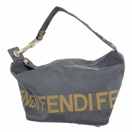 Fendi Handbag Nylon Canvas Black Silver Hardware Women