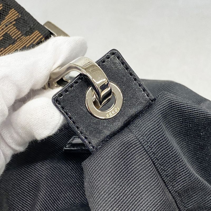 Fendi Handbag Nylon Canvas Black Silver Hardware Women