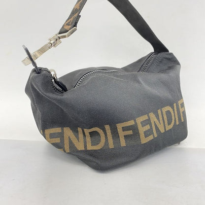 Fendi Handbag Nylon Canvas Black Silver Hardware Women