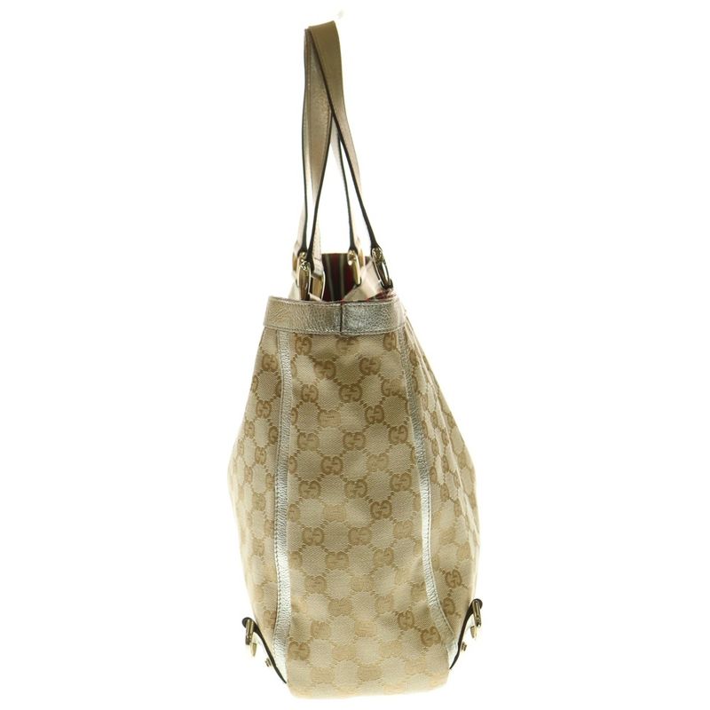 Gucci Abby Tote Handbag Beige And Gold Canvas And Leather 141472 Gold Hardware