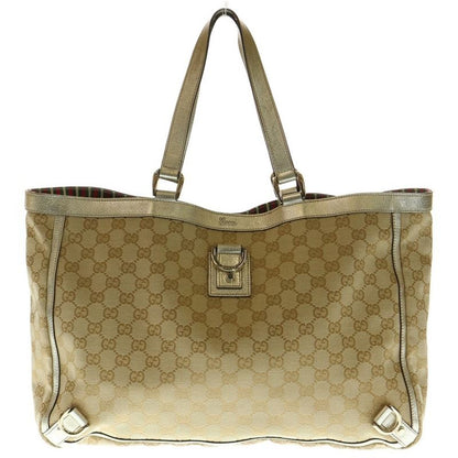 Gucci Abby Tote Handbag Beige And Gold Canvas And Leather 141472 Gold Hardware