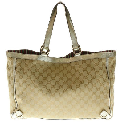 Gucci Abby Tote Handbag Beige And Gold Canvas And Leather 141472 Gold Hardware
