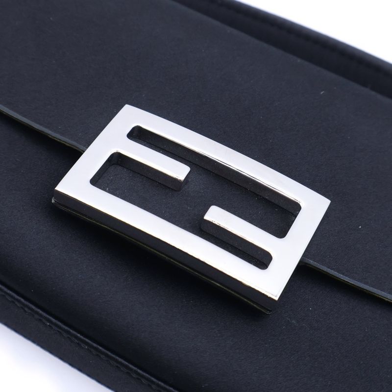 Fendi Mini Baguette Bag Mini Baguette Satin Shoulder Bag Phone Pouch Black