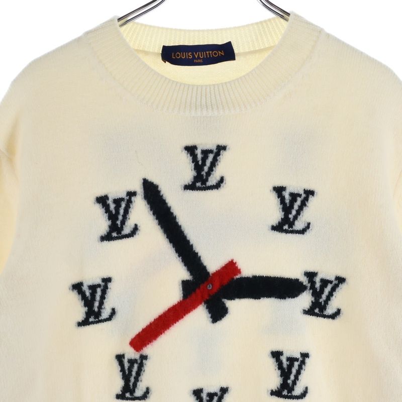 Louis Vuitton 21SS Clock Intarsia Crewneck Knit Sweater Rm211 ZLL Hkn78w White