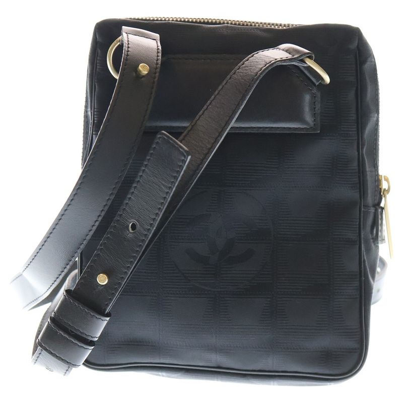 Chanel New Travel Line Shoulder Pochette Shoulder Bag Mini Bag Black Nylon