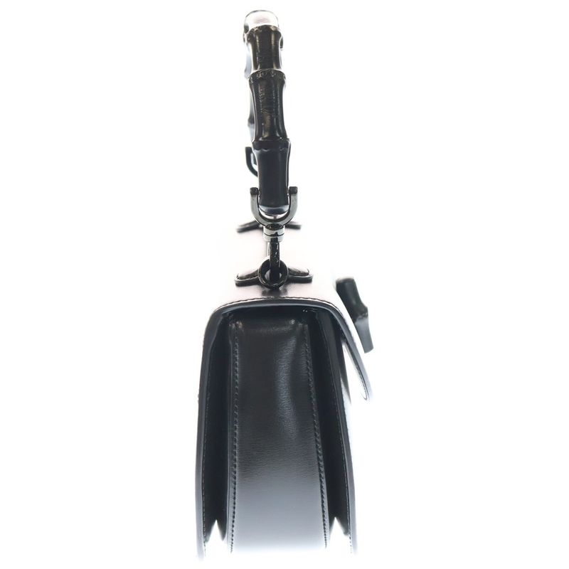 Gucci Bamboo 1947 Small Top Handle Handbag Black Leather 675797 Black Hardware