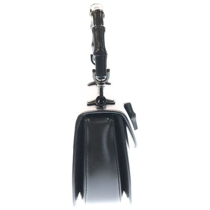 Gucci Bamboo 1947 Small Top Handle Handbag Black Leather 675797 Black Hardware