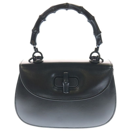 Gucci Bamboo 1947 Small Top Handle Handbag Black Leather 675797 Black Hardware