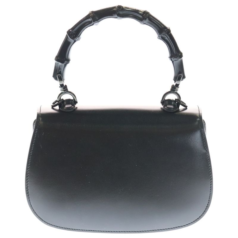 Gucci Bamboo 1947 Small Top Handle Handbag Black Leather 675797 Black Hardware