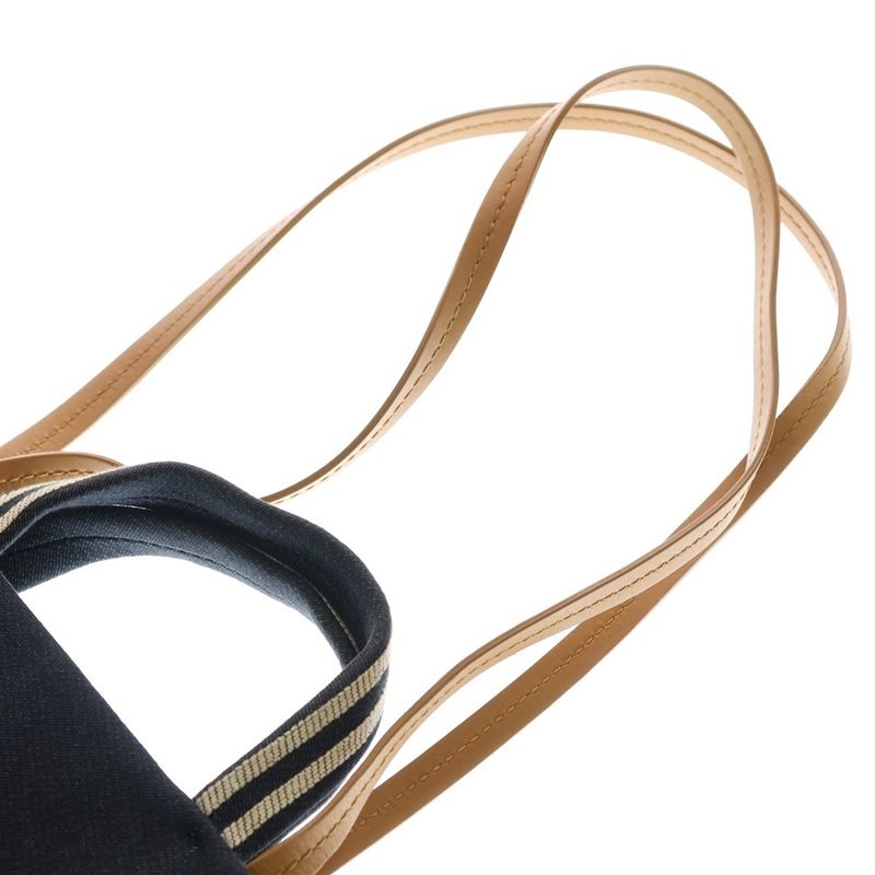 Chanel Denim 2WAY Tote Handbag Navy And Brown Canvas A92240 Silver Hardware