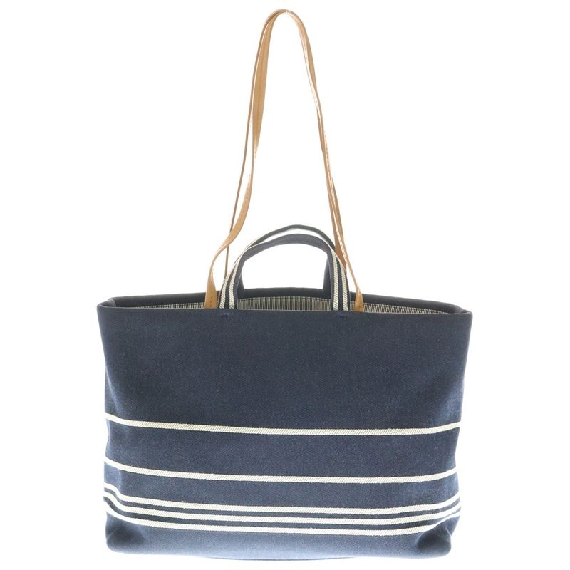 Chanel Denim 2WAY Tote Handbag Navy And Brown Canvas A92240 Silver Hardware